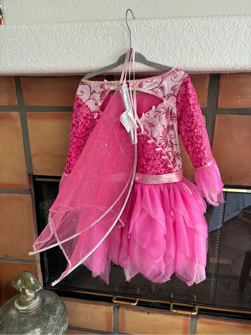 Girls Pink Princess Fairy Costume Dress with Sparkle wings size 5/6